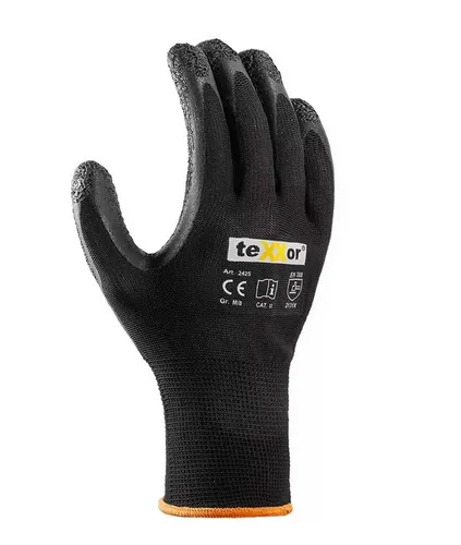 teXXor Arbeitshandschuh-Set 2425 - Latexbeschichtete Montagehandschuhe - Arbeits- & Schutzkleidung mit hoher Flexibilität, ideal für präzise Arbeiten, im praktischen Set mit 12 Paar in Größe 8.