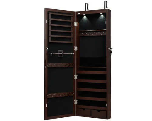 COSTWAY Schmuckschrank mit Ganzkörperspiegel & LED