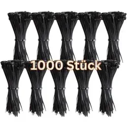 Kabelbinder 200x2,5 mm - 1000 Stück Schwarz, UV-beständig - Praktisches Set mit 1000 schwarzen Kabelbindern (200 mm x 2,5 mm) aus robustem Nylon 66. Ideal für verschiedene Anwendungen im Heimwerker- und Gewerbebereich. UV-beständig und wetterfest für langanhaltende Nutzung.