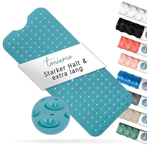 Toniamo Badewannenmatte rutschfest 100x40 cm | Extra Lange Badematte rutschfest | Antirutschmatte Badewanne ohne BPA | Badewannen Matte antibakteriell & maschinenfest | Anti Rutschmatte | Aqua