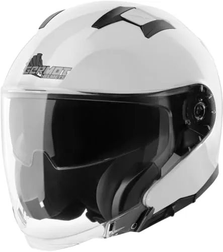 Germot GM 670 Jethelm Größe S, weiß - Motorradhelm mit kratzfestem Visier und integrierter Sonnenblende für optimalen Schutz und Komfort beim Fahren.