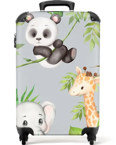 NoBoringSuitcases.com© Kinderkoffer Dschungel - Panda - Elefant - Giraffe - Bunter Hartschalenkoffer für Kinder mit 36 Litern Stauraum, 4 Rollen und TSA-Schloss. Ideal für stressfreies Reisen im Handgepäck-Format!