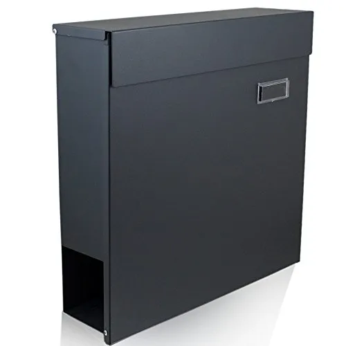 BITUXX Wandbriefkasten mit Zeitungsfach - Moderner Wandbriefkasten in Dunkelgrau Anthrazit mit integriertem Zeitungsfach. Ideal für stilbewusste Haushalte, Maße: 370mm x 370mm x 100mm.