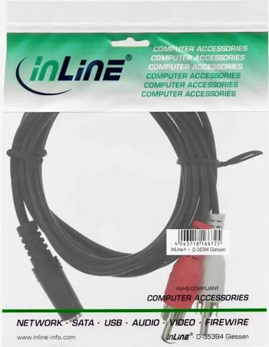 InLine - Audiokabel - RCA x 2 (M) bis Stereo Mini-Klinkenstecker (W) - 5,0m - abgeschirmt - Schwarz (89940E)