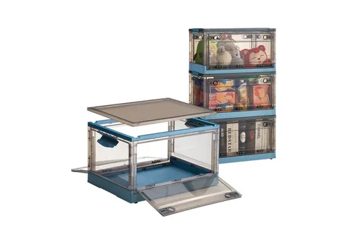 Zedelmaier Faltbare Aufbewahrungsbox mit Deckel - Set aus 3, Blau - Aufbewahrungsboxen aus hochwertigem Kunststoff, faltbar und stapelbar, ideal für platzsparende Organisation im Haushalt.