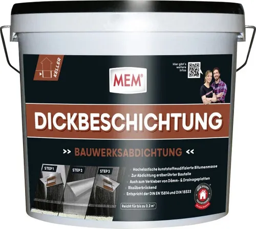 MEM Dickbeschichtung 12 l - Tausalzbeständig und fäulnisfest, ideal für Neu- und Altbauten, lösemittelfrei und einfach zu verarbeiten