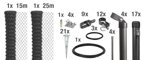 Alberts 631284 Maschendrahtzaun Komplettset - Maschendrahtzaun-Komplettset in anthrazit-metallic, inklusive Einschlagbodenhülse, ideal für sichere und dekorative Abgrenzungen im Garten oder Grundstück.