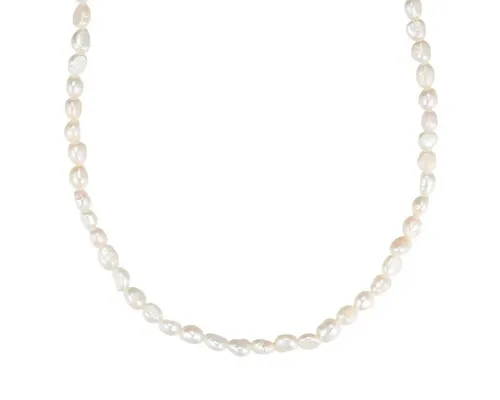 Hey Happiness Perlenkette mit weißen Süßwasserperlen, Collier 41-46 cm, 925er Silber Damen Halskette mit Perlen, Brautschmuck