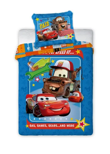 Disney Cars Fair Kinderbettwäsche 100x135 cm – für kleine Rennfahrer - Diese farbenfrohe Bettwäsche bringt den Disney Cars Spaß ins Kinderzimmer. Aus 100% Baumwolle gefertigt, bietet sie Komfort und Pflegeleichtigkeit. Ideal für süße Träume von Lightning McQueen!
