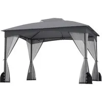 COSTWAY Gartenpavillon 3x3,6m mit Moskitonetz & Doppeldach - Stabiler Gartenpavillon mit starkem Metallrahmen und abnehmbarem Moskitonetz. Ideal für Partys und Outdoor-Aktivitäten – wasserdicht und windfest für sorgenfreie Nutzung.