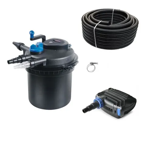 Aquaone Teichfilter CPF 5000 Set mit 10W Eco Pumpe und Schlauch - Teichfilter Set für bis zu 8000 Liter Teichvolumen, inklusive effektiver UVC Lampe und selbstreinigendem Druckfiltersystem für kristallklares Wasser.