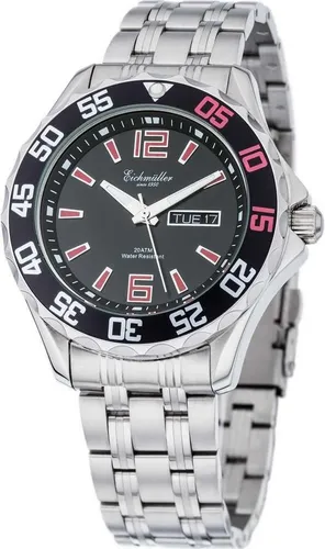 Eichmüller Taucheruhr Edelstahlarmband 3480-07, 20 ATM, Schwarz-Rot, Ø 41 mm