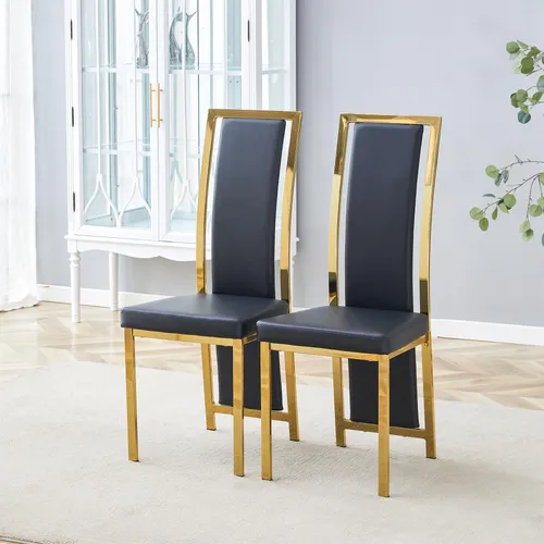 MODFU Esszimmerstuhl 2er-Set Schwarz mit Goldkanten
