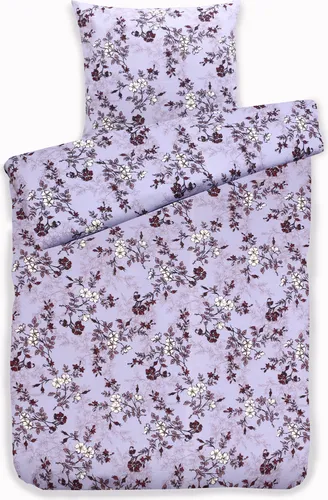 Bettwäsche Winter Biber Mischgewebe Baumwolle Polyester Feinbiber 135x200 + 80x80 cm mit Reißverschluss Größe: 2 teilig Design: FLOWERS Lavendel