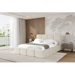 ALTDECOR Polsterbett mit Bettkasten - NATA 140x200 Hellbeige, Bett mit Kopfteil, Boxbett ohne Matratze, Doppelbett mit Stauraum - Beige