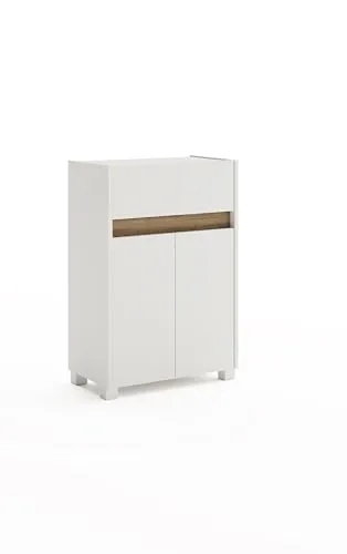Unterschrank Möbelpartner Cosmo 56.9x84.8x33 cm - perlweiß - Küchenunterschrank mit modernem, grifflosen Design, ideal für optimale Raumausnutzung im Badezimmer. Bietet viel Stauraum durch eine Schublade und zwei Drehtüren.