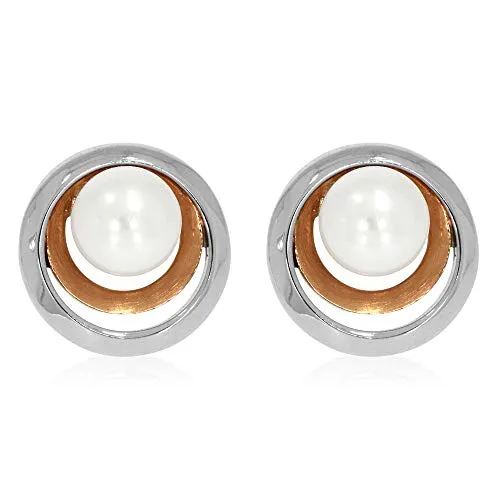 Ohrstecker bicolor mit weißer Süßwasserzuchtperle