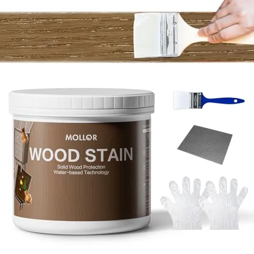 MOLLOR Holzbeize & Holzfarbe Wasserbasis 500g, 2-in-1 Färbung&Versiegelung, ohne Grundierung/Decklack, schnelltrocknend geruchsarm ungiftig Innen-/Außenmöbel (Natürlich mit Werkzeugen)