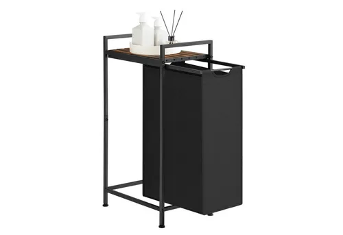 VASAGLE Wäschekorb mit Ablage in tintenschwarz-vintagebraun - Wäschekorb mit Ablage, bietet praktischen Stauraum und modernes Design, ideal für jedes Zuhause. Maße: 42 x 28 x 75 cm, max. Belastbarkeit 18 kg.