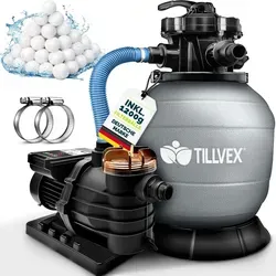 tillvex® Sandfilteranlage Pool 13.200L/h mit Timer und 7-Wege Ventil