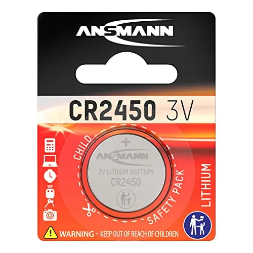 ANSMANN CR2450 3 Volt Lithium Knopfzelle (3V, 10-er Spar-Pack) einsetzbar in Wanduhren, Armbanduhren, Taschenrechnern, Autoschlüsseln, Digitalkameras etc.