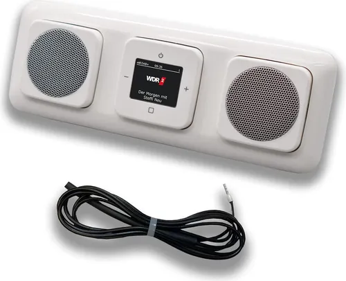 Busch Jäger DAB+ Unterputzradio UP Radio 8215 U-101 (8215U-101) Komplettset Reflex SI alpinweiß + 2 x Lautsprecher in 3fach Rahmen 2513-214 + 0,9 Meter EBROM Wurfantenne zur Empfangsoptimierung