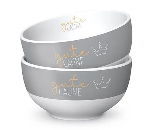SCHALE SCHÄLCHEN GUTE LAUNE WEIß / GRAU MIT KRONE NEU