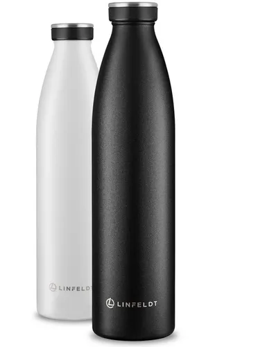 LINFELDT Trinkflasche 1L Trinkflasche Edelstahl Isoliert 24H Auslaufsicher + Sprudel, Edelstahl (Kohlensäure geeignet)