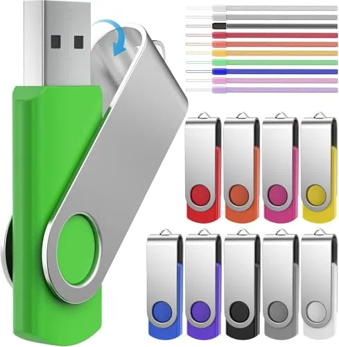 FEBNISCTE USB Sticks 16GB - Bunt USB Stick Rotate Metall 10 Stück, Einklappbarer Memory Stick 16 Gigabyte 10er, Tragbar Flash Drive für Filme/Auto/Computer, Pendrive Flash Laufwerk mit Lanyard
