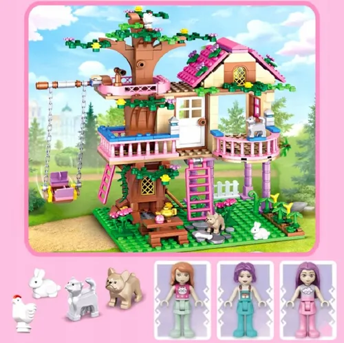 COIL Baumhaus, Bauklötze, Spielklötze, Baukasten Spielbauklötze, (Modell: 7652, 504 St), 3 Figuren, 4 Tiere, Haus mit Balkon, ab 8 Jahren