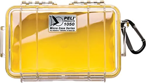 PELI 1050 Kleines Outdoor Schutzcase für Persönliche Gegenstände, IP67 Wasser- und Staubdicht, 1,3L Volumen, Transparent/Gelbe Gummieinlage