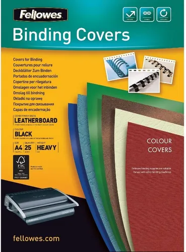 FELLOWES Thermo-Bindemappe Präsentationsdeckblatt A4 Lederstruktur 250g/qm VE=25 Stück schwarz, (