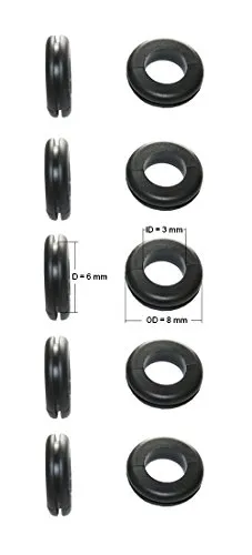 B2Q Durchgangstüllen Kabeldurchführung Kabeldurchlass 3mm schwarz 10 Stück (0152)