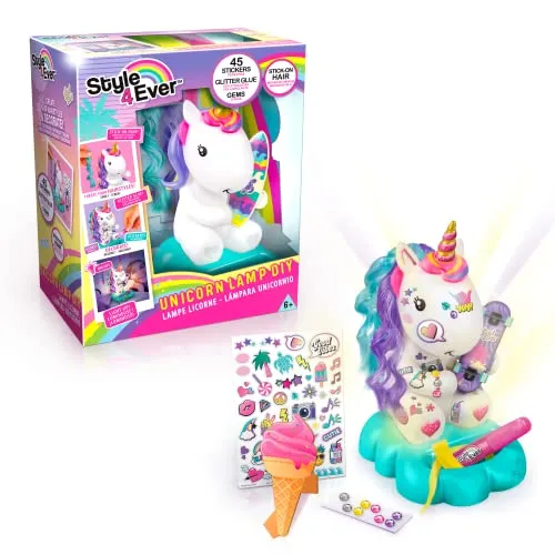 Canal Toys - Style 4 ever OFG 208- DIY Einhorn-Lampe, Nachtlicht für Mädchen, Dekoriere und gestalte deine Einhorn-Lampe mit Marker und Aufklebern, 1 Nachtlampe, Weiß