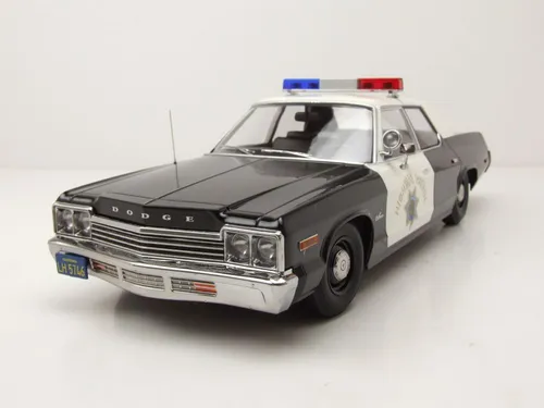 Dodge Monaco Polizei Modell 1974 schwarz-weiß 1:18 - Detailgetreues Standmodell im Maßstab 1:18, aus hochwertigem Die-Cast-Material. Ideal für Sammler und Fans von Polizeifahrzeugen.