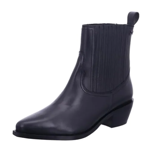 Lazamani Damen Westernstiefeletten / Chelsea Boots Schwarz Glattleder Größe 41 - Wanderschuhe mit trendigem Western-Design und hohem Komfort, verstärktem Fersenbereich und einfacher Anziehfunktion für einen stilvollen Auftritt.