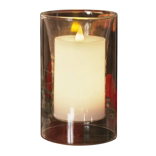 LED Echtwachskerze mit Glasvase - Konstsmide 1970-000 - Weihnachtsbeleuchtung mit 1 warmweißen LED-Licht, batteriebetrieben und mit Timer für 4h oder 8h, ideal für stimmungsvolle Innenräume.