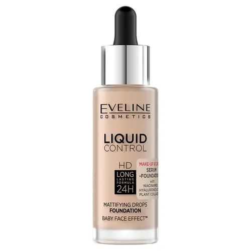 Eveline Cosmetics Liquid Control Make-up flüssig, mattierend, 24h langanhaltende Formel, Babyhaut-Effekt