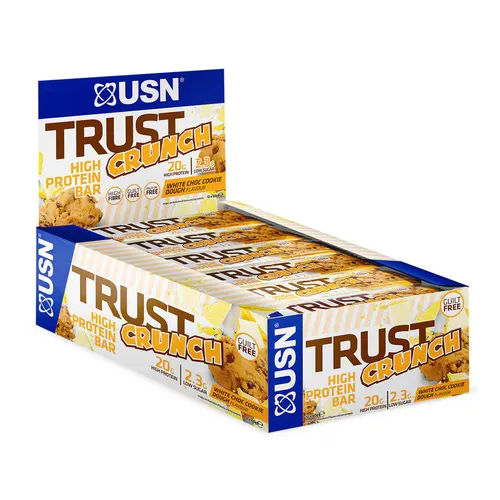 USN Trust Crunch Bars White Chocolate Cookie Dough - Proteinriegel - Nahrungsergänzungsmittel mit 20g Protein pro Riegel, ideal für Muskelaufbau und Genuss ohne Reue, verfügbar in köstlichen Geschmacksrichtungen.