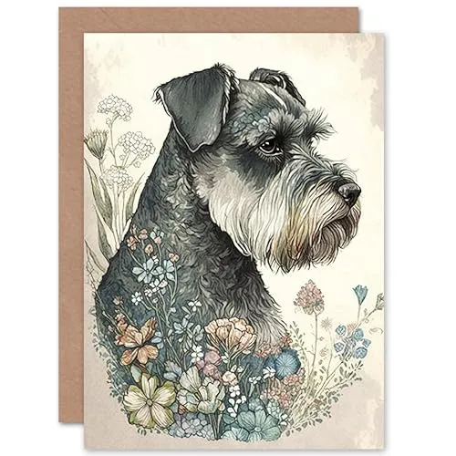Artery8 Grauer Schnauzer Mit Frühlingswildblumen Boho Geburtstagskarte