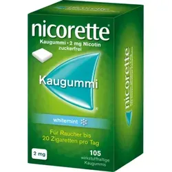 Nicorette Kaugummi 2mg Whitemint 105 St - Effektive Unterstützung beim Rauchstopp - Suchterkrankungs-Medikamente - rezeptfreier Kaugummi zur Raucherentwöhnung mit erfrischendem Whitemint-Geschmack, ideal für die Kontrolle von Entzugserscheinungen.