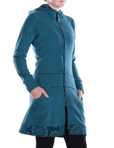 Vishes - Alternative Bekleidung - Damen lange Fleecejacke Hippiemantel Übergangsjacke-n Kapuze türkis 42