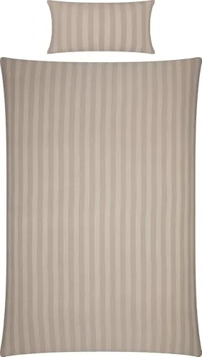 Erwin Müller Mako-Damast Bettwäsche-Set Fürth mit Streifen, Bettbezug, Taupe Größe 40x80 cm / 155x220 cm - temperaturausgleichend, Kochfest, mit Reißverschluss, 100% Baumwolle
