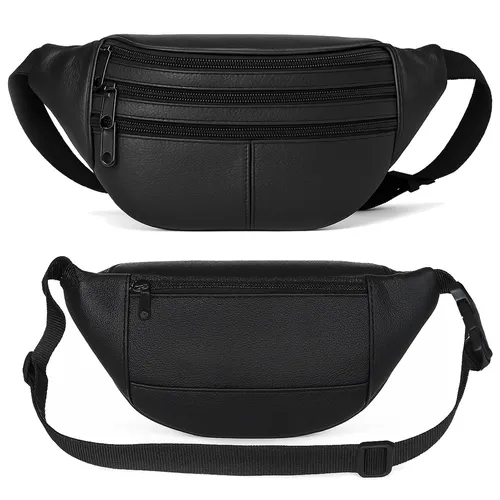 Gürteltasche Bauchtasche Hüfttasche Schwarz Echt Leder Umhängetasche Bag