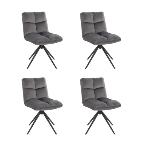 HOME DELUXE Esszimmerstuhl NODA - 360° drehbar in Hellgrau, 4er Set - Stühle - Eleganter, um 360 Grad drehbarer Samtstuhl mit weicher Polsterung für hohen Komfort, ideal für jeden Essbereich. Pflegeleicht und einfach zu montieren.