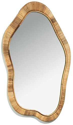 Kobolo Dekoobjekt Wandspiegel LENI aus Rattan - Deko-Objekte: Handgefertigter Wandspiegel aus 80% Glas und 20% natürlichem Rattan, ideal für einen stilvollen Akzent in jedem Raum.