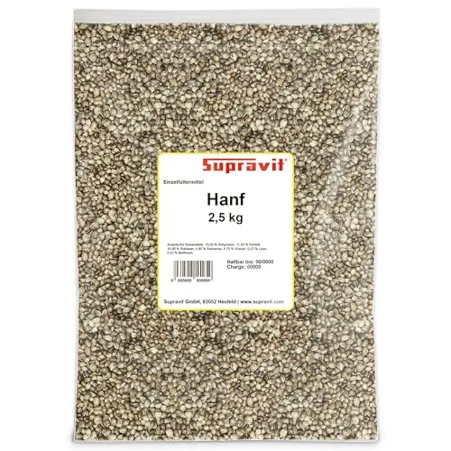 Supravit Hanf 2,5kg - Hanfsamen Vogelfutter & Wildvogelfutter - energiereiche Ergänzung zum Körnerfutter für Vögel - enthält wichtige Omega-3-Fettsäuren