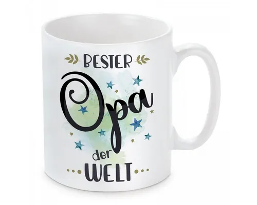 Herzbotschaft Tasse Kaffeebecher mit Motiv Bester Opa der Welt, Keramik, Kaffeetasse spülmaschinenfest und mikrowellengeeignet