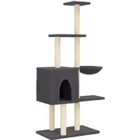 vidaXL Kratzbaum Dunkelgrau 145 cm - Kratzbaum für Katzen mit Kuschelhöhle, Liegeflächen und Sisal-Kratzsäulen. Perfekt zum Klettern, Entspannen und Krallenschärfen – ideal für glückliche Katzen!