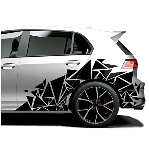 Finest Folia XXL Autoaufkleber Dreiecke 2er Set je 60x200cm geometrisches Design Auto Seite Motorrad Bus Sticker Kfz Zubehör Camouflage Tuning Dekor KX075 (Schwarz)